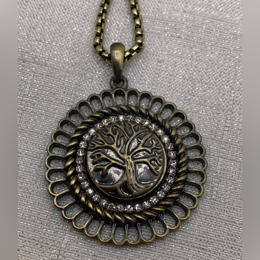 TREE - Bling & Bronze Snap Button Necklace with Tree Charm